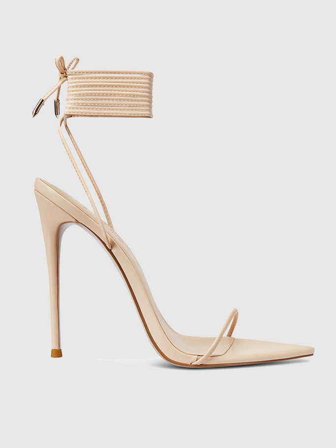 Barely There Lace Up Heel - Nude