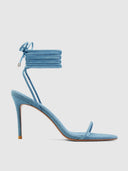 3.0 Barely There Lace Up Heel - Denim - FEMME LA