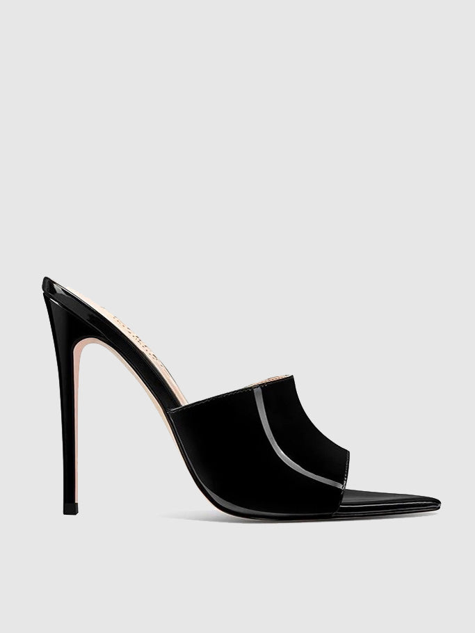 black patent mules