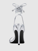 3.0 Barely There Lace Up Heel - Silver - FEMME LA