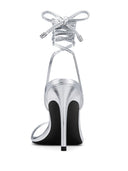 3.0 Barely There Lace Up Heel - Silver - FEMME LA