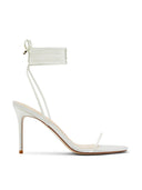 3.0 Barely There Lace Up Heel - White Satin - FEMME LA