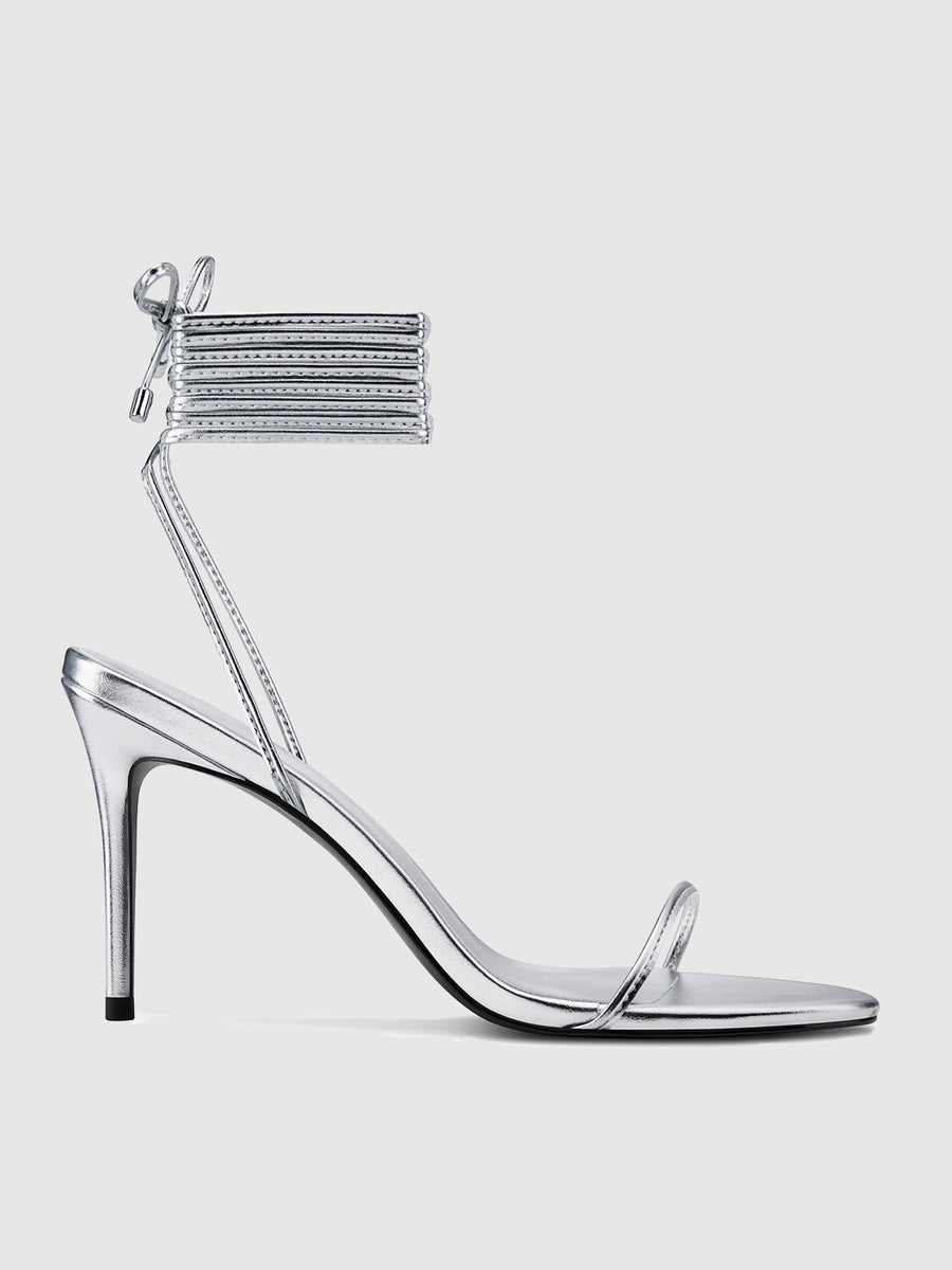 3.0 Barely There Lace Up Heel- Silver