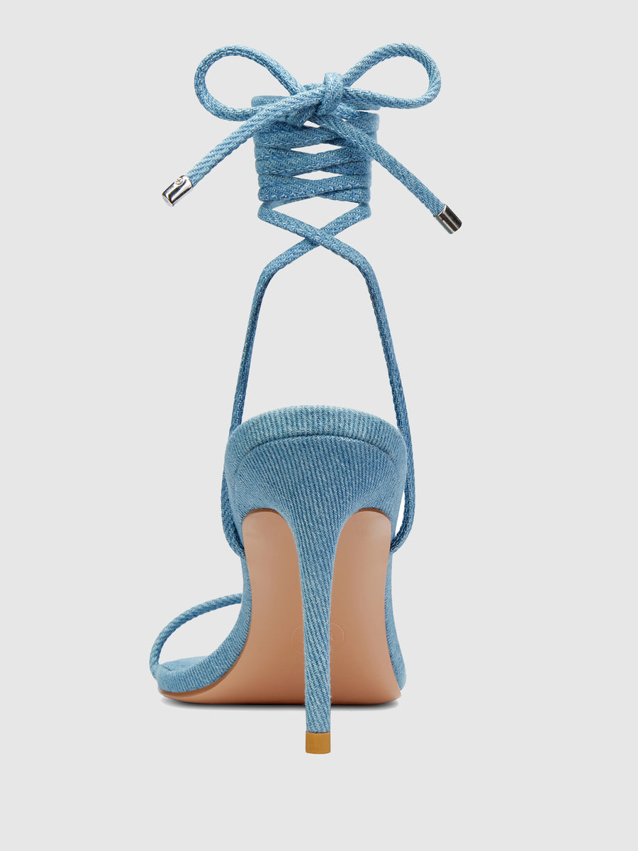 3.0 Barely There Lace Up Heel- Denim