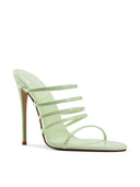 Kalós Slipper in Celestial Sage Patent - side profile view showing the slim parallel straps and self-covered stiletto heel