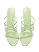 Kalós Slipper in Celestial Sage Patent - front view of the pair showing the open pointed toe and multi-strap design
