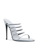 Kalós Slipper in Patent White - side profile view showing the slim parallel straps and self-covered stiletto heel