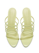 Kalós Slipper in Yellow patent - front view of the pair showing the open pointed toe and multi-strap design