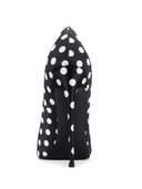 Law Pump in Satin Polka Black & White, close-up of satin polka dot texture
