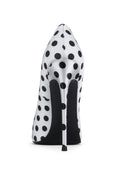 Law Pump in Satin Polka White & Black, close-up of satin polka dot texture