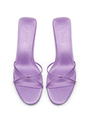 Maeve Slipper in Lilac - overhead view of the pair showing the knotted strap and open toe