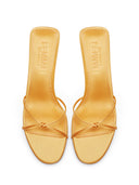 Maeve Slipper in Orange - overhead view of the pair showing the knotted strap and open toe