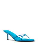 Maeve Slipper in Teal satin, side profile showing kitten heel