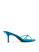 Maeve Slipper in Teal satin, top-down view of knotted strap