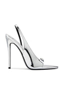 Riviere Slingback in Platinum, front view of open-toe slingback in metallic finish