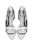 Riviere Slingback in Platinum, back view of slingback strap and heel