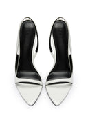 Riviere Slingback in White, back view of slingback strap and heel