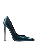 Rum 2.0 in Dark Teal, front view of pointed-toe patent pump