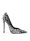 Rum 2.0 in Python, front view of pointed-toe pump in python print