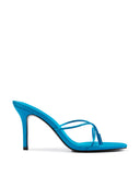 Sicilian Slipper in Teal Crystal Satin, front view of crystal-embellished crisscross straps