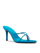 Sicilian Slipper in Teal Crystal Satin, side profile showing kitten heel