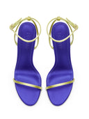 The Necessary Sandal in Tricolor, back view of ankle strap and stiletto heel