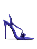 Vesper Sandal in Purple, front view of sculptural wraparound satin straps