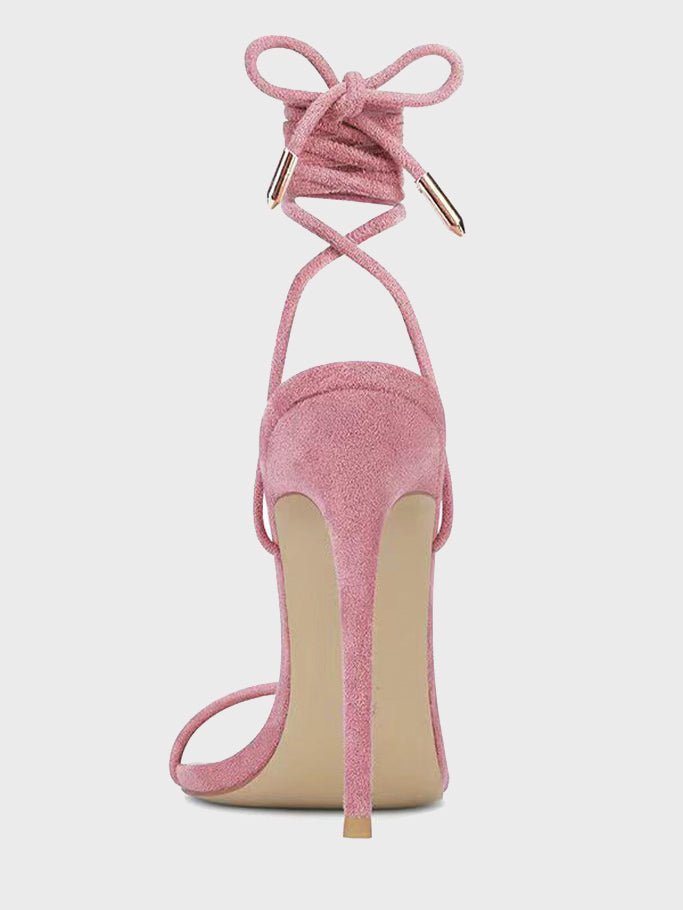 Barely There Lace Up Heel - Baby Pink | FEMME LA